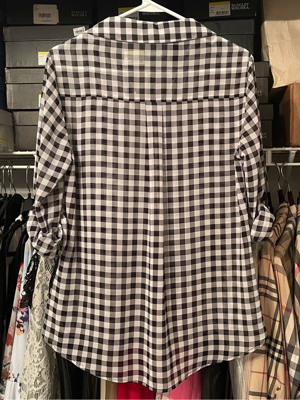 Express Black and White Gingham Portofino Shirt - Picture 3 of 10